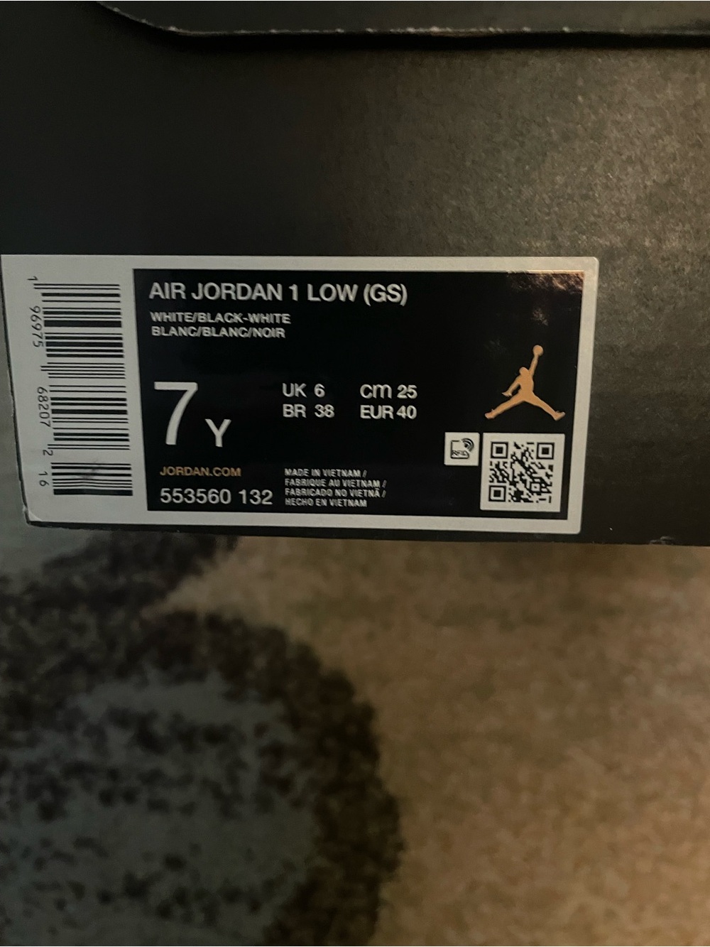 Label on a shoebox